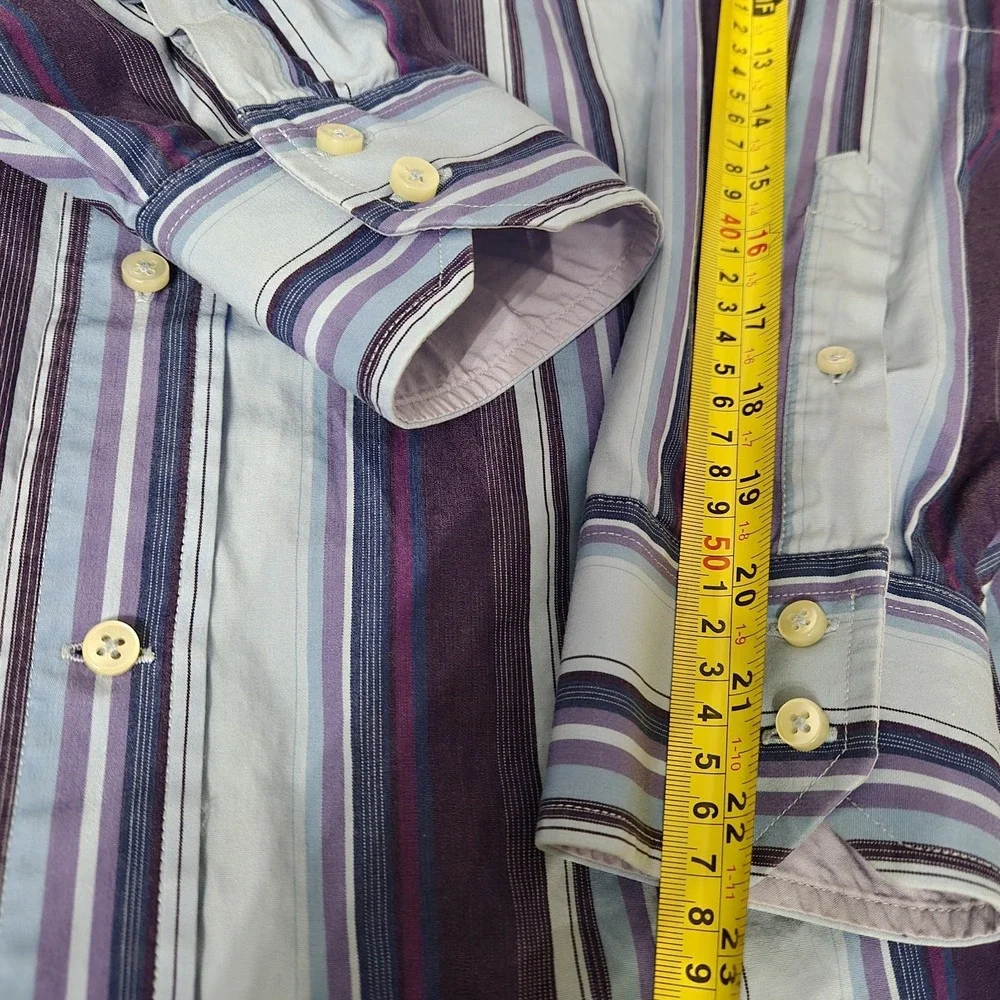 Tommy Hilfiger Shirt Men's M Blue Purpl Striped Long Sleeve Button Up 80's 2 Ply - Picture 6 of 15